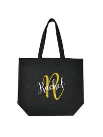 PERSONALIZED Initial R Monogram Wedding Tote Bridal Party Gift Black Shoulder Bag 100% Cotton …