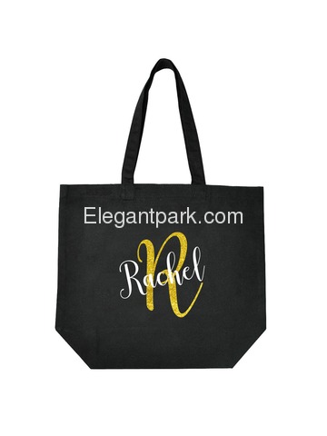 PERSONALIZED Initial R Monogram Wedding Tote Bridal Party Gift Black Shoulder Bag 100% Cotton …