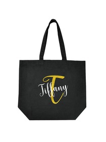 PERSONALIZED Initial T Monogram Wedding Tote Bridal Party Gift Black Shoulder Bag 100% Cotton …