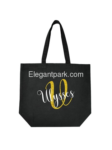 PERSONALIZED Initial U Monogram Wedding Tote Bridal Party Gift Black Shoulder Bag 100% Cotton …