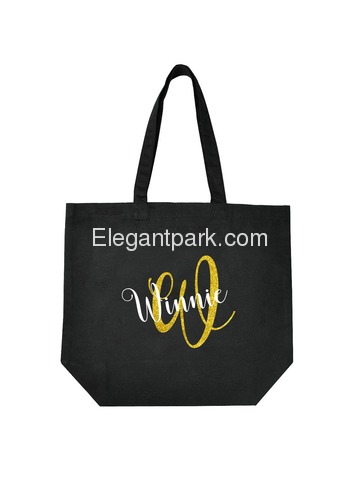 PERSONALIZED Initial W Monogram Wedding Tote Bridal Party Gift Black Shoulder Bag 100% Cotton …