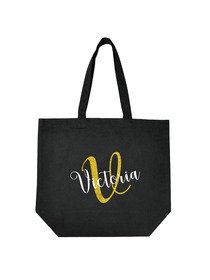 PERSONALIZED Initial V Monogram Wedding Tote Bridal Party Gift Black Shoulder Bag 100% Cotton …