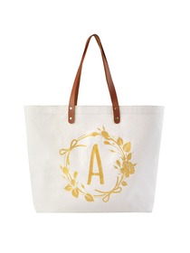 ElegantPark Eco-Friendly Wedding Shopping Grocery Tote Bag Interior Pocket 100% Cotton ,Letter A