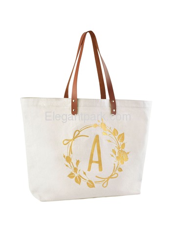 ElegantPark Eco-Friendly Wedding Shopping Grocery Tote Bag Interior Pocket 100% Cotton ,Letter A