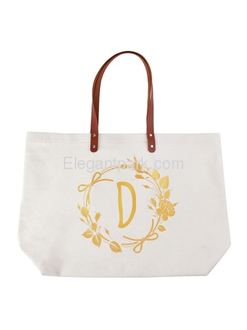 ElegantPark Eco-Friendly Wedding Shopping Grocery Tote Bag Interior Pocket 100% Cotton ,Letter D