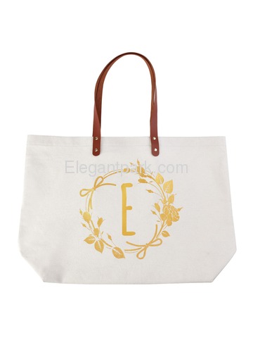 ElegantPark Reusable Tote Travel Luggage Shopping Bag with Interior Pocket 100% Cotton, Letter E