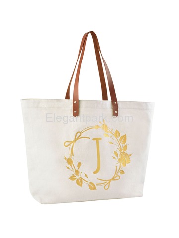 ElegantPark Shopping Eco-Friendly Daily Uesd Tote Bag with Interior Pocket 100% Cotton, Letter J