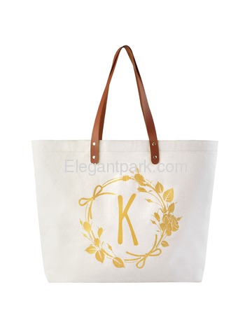 ElegantPark Shopping Eco-Friendly Daily Uesd Tote Bag with Interior Pocket 100% Cotton, Letter K