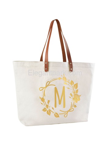 ElegantPark Large Reuseale Shopping Grocery Tote Bag with Interior Pocket 100% Cotton, Letter M