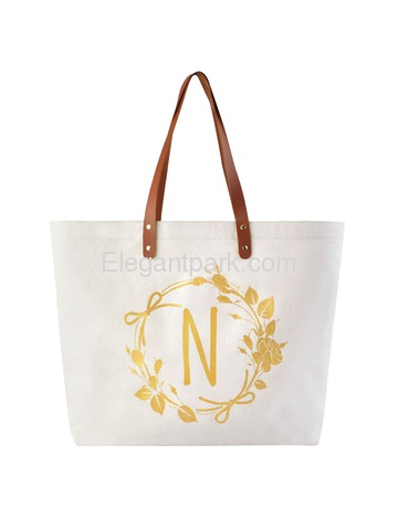 ElegantPark Large Reuseale Shopping Grocery Tote Bag with Interior Pocket 100% Cotton, Letter N