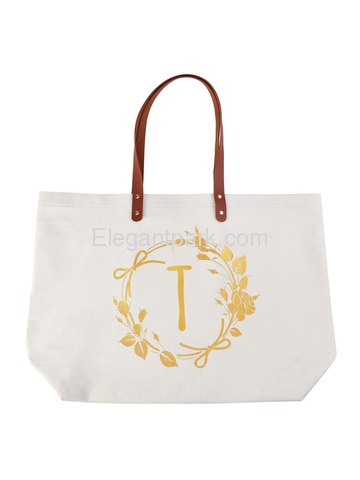 ElegantPark Travel Luggage Shopping Tote Bag with Interior Pocket 100% Cotton, Letter T