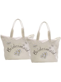 ElegantPark Bridesmaid Wedding Canvas Tote Bag Travel Zipdaisy Interior Pocket 100% Cotton 2 Packs