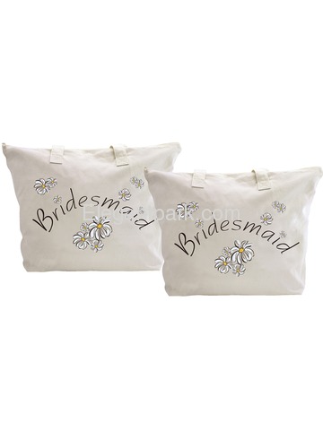 ElegantPark Bridesmaid Wedding Canvas Tote Bag Travel Zipdaisy Interior Pocket 100% Cotton 2 Packs