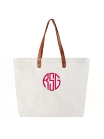 PERSONALIZED Custom Gift Tote Monogram Initial Circle Embroidery Shoulder Bag with Interior Zip Pock