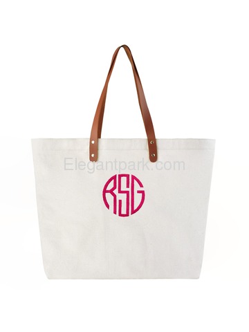 PERSONALIZED Custom Gift Tote Monogram Initial Circle Embroidery Shoulder Bag with Interior Zip Pock