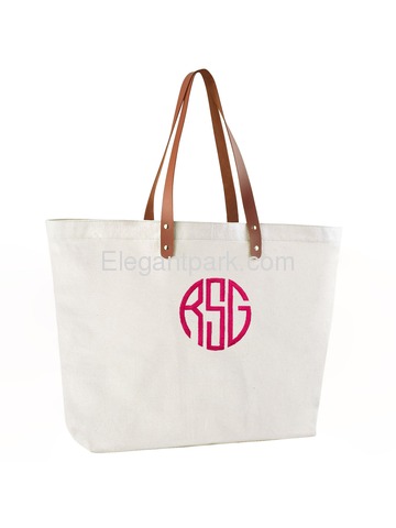 PERSONALIZED Custom Gift Tote Monogram Initial Circle Embroidery Shoulder Bag with Interior Zip Pock