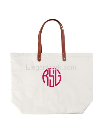 PERSONALIZED Custom Gift Tote Monogram Initial Circle Embroidery Shoulder Bag with Interior Zip Pock