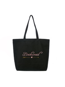 ElegantPark Bridesmaid Wedding Tote Bachelorette Gift Shoulder Bag Black with Pink Embroidered 100%