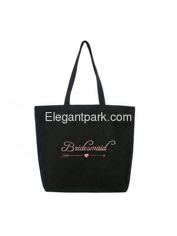 ElegantPark Bridesmaid Wedding Tote Bachelorette Gift Shoulder Bag Black with Pink Embroidered 100%