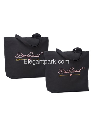 ElegantPark Bridesmaid Wedding Tote Bachelorette Gift Shoulder Bag Black with Pink Embroidered 100%