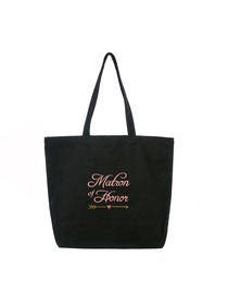 ElegantPark Matron of Honor Wedding Tote Bachelorette Gift Shoulder Bag Black with Pink Embroidered