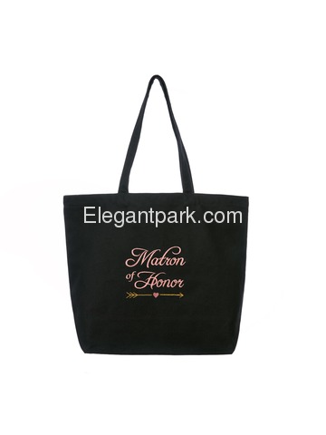 ElegantPark Matron of Honor Wedding Tote Bachelorette Gift Shoulder Bag Black with Pink Embroidered