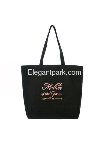 ElegantPark Mother of the Groom Wedding Tote Bridal Shower Gift Shoulder Bag Black with Pink Embroid