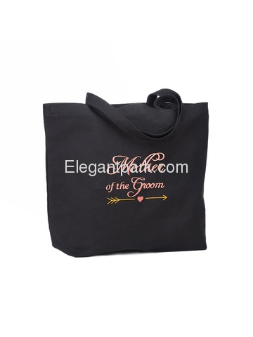 ElegantPark Mother of the Groom Wedding Tote Bridal Shower Gift Shoulder Bag Black with Pink Embroid