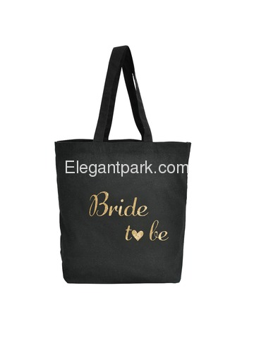 ElegantPark Bride to Be Tote Bag Wedding Favors Bachelorette Gifts 100% Cotton Black with Gold Glitt