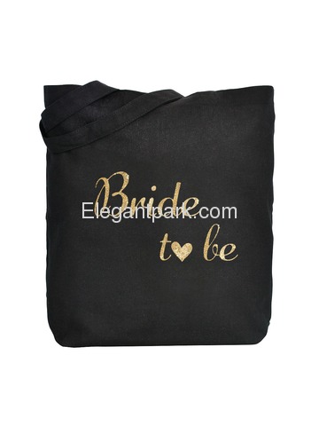 ElegantPark Bride to Be Tote Bag Wedding Favors Bachelorette Gifts 100% Cotton Black with Gold Glitt