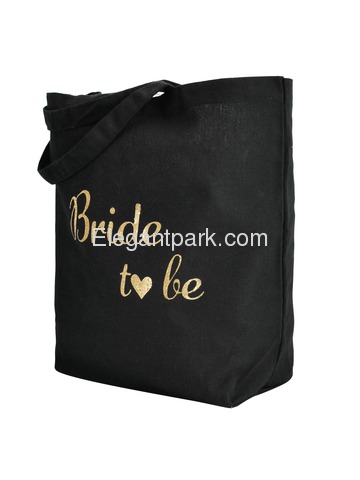 ElegantPark Bride to Be Tote Bag Wedding Favors Bachelorette Gifts 100% Cotton Black with Gold Glitt