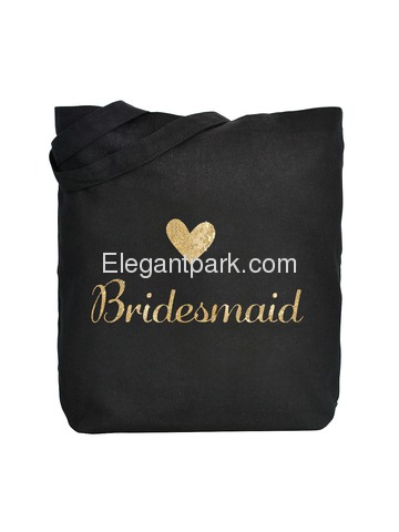 ElegantPark Bridesmaid Tote Bag for Wedding Favor Bachelorette Gifts 100% Cotton Black with Gold Gli