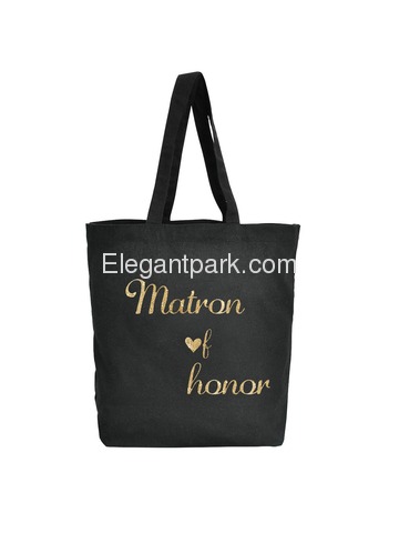 ElegantPark Matron of Honor Tote Wedding Gifts Bridal Shower Bag 100% Cotton Black with Gold Glitter