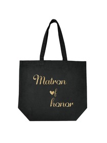 ElegantPark Matron of Honor Tote Wedding Gifts Bridal Shower Bag 100% Cotton Black with Gold Glitter