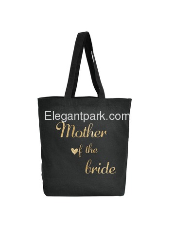 ElegantPark Mother of the Bride Tote Wedding Gifts Bridal Shower Bag 100% Cotton Black with Gold Gli