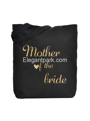 ElegantPark Mother of the Bride Tote Wedding Gifts Bridal Shower Bag 100% Cotton Black with Gold Gli