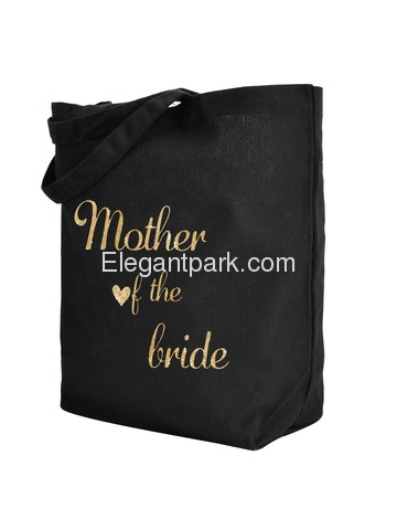 ElegantPark Mother of the Bride Tote Wedding Gifts Bridal Shower Bag 100% Cotton Black with Gold Gli