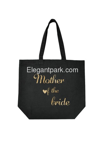 ElegantPark Mother of the Bride Tote Wedding Gifts Bridal Shower Bag 100% Cotton Black with Gold Gli