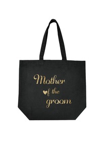 ElegantPark Mother of the Groom Tote Wedding Gifts Bridal Shower Bag 100% Cotton Black with Gold Gli