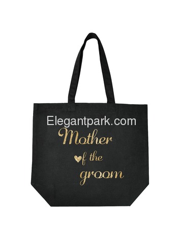 ElegantPark Mother of the Groom Tote Wedding Gifts Bridal Shower Bag 100% Cotton Black with Gold Gli