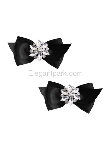 ElegantPark Women Wedding Accessories Bow satin with Rhinestones Crystal Shoe Clips 2Pcs