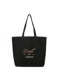 PERSONALIZED Pink Embroidered Bride Tote Wedding Bachelorette Party Gift Monogram Black Shoulder Bag