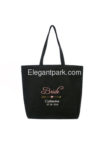 PERSONALIZED Pink Embroidered Bride Tote Wedding Bachelorette Party Gift Monogram Black Shoulder Bag