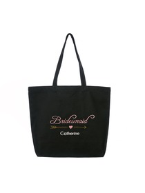 PERSONALIZED Pink Embroidered Bridesmaid Tote Wedding Bachelorette Party Gift Monogram Black Shoulde