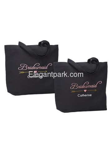 PERSONALIZED Pink Embroidered Bridesmaid Tote Wedding Bachelorette Party Gift Monogram Black Shoulde
