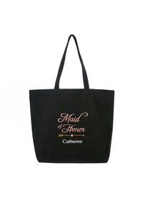 PERSONALIZED Pink Embroidered Maid of Honor Tote Wedding Bachelorette Party Gift Monogram Black Shou