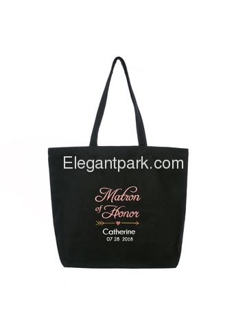 PERSONALIZED Pink Embroidered Matron of Honor Tote Wedding Bachelorette Party Gift Monogram Black Sh