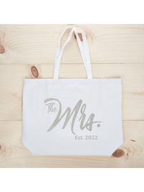 ElegantPark The Mrs EST 2019 Jumbo Wedding Bride Tote Bridal Shower Gift White Shoulder Bag with Si