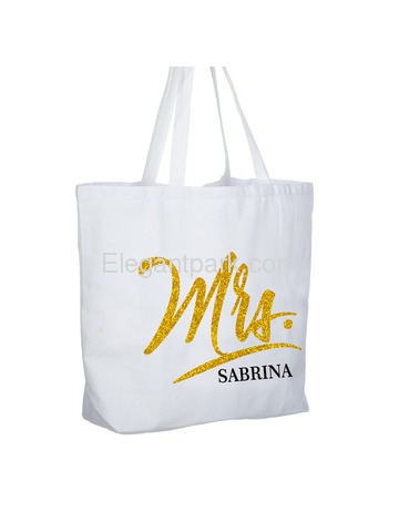 PERSONALIZED Mrs Wedding Bride Tote Bachelorette Party Gift Monogram Jumbo Shouler Bag White with G