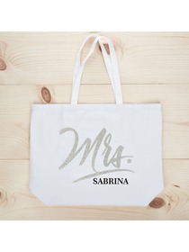 PERSONALIZED Mrs Wedding Bride Tote Bachelorette Party Gift Monogram Jumbo Shouler Bag White with S